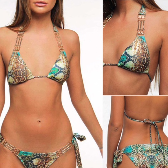 Embellished Reptile 2 Piece Bikini Swimsuit - Picture 3 of 9